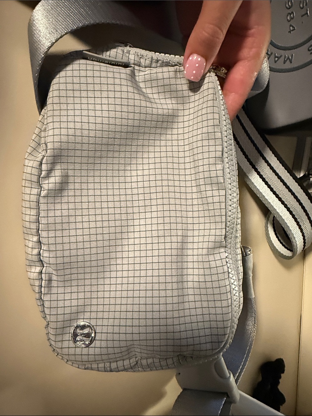 lululemon athletica light gray grid crossbody bag
